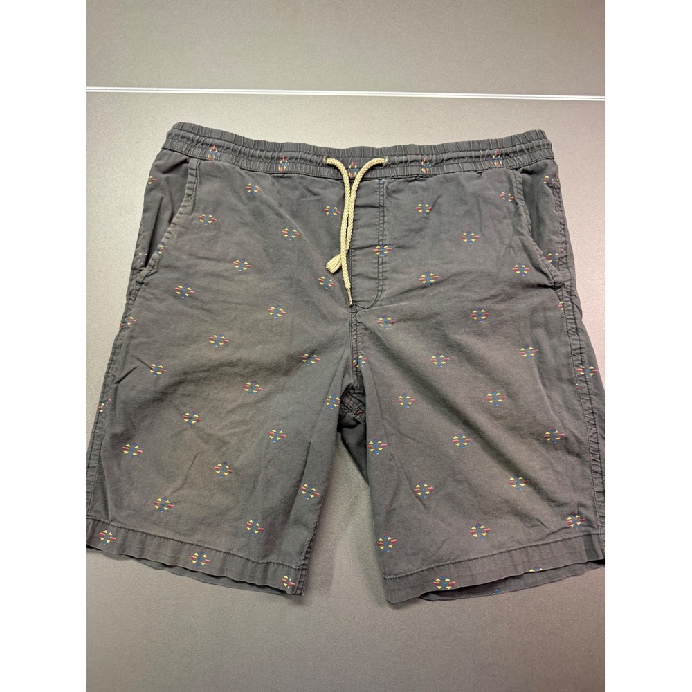 Express Mens Elastic Waist Drawstring Shorts Charcoal Grey Embroidered Geometric